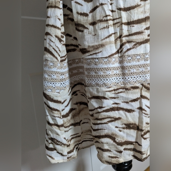 Inc New Women's Tiger Print Bell Sleeve Mini Boho Festival Dress, Size M Beige - Picture 12 of 16